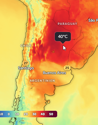 Kartenausschnitt Südamerika. Paraquay 40 Grad