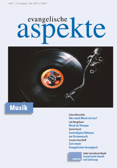 Cover des aktuellen Hefts zum Thema Musik. Das Titelbild zeigt einen Plattenspieler von oben, alles in schwarz gehalten. Nur die Mitte der Platte ist orange. 