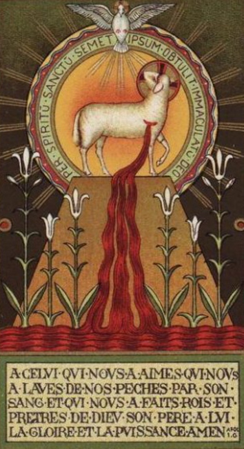 Ikone von Jesus Christus als Lamm, mit blutender Seitenwunde.